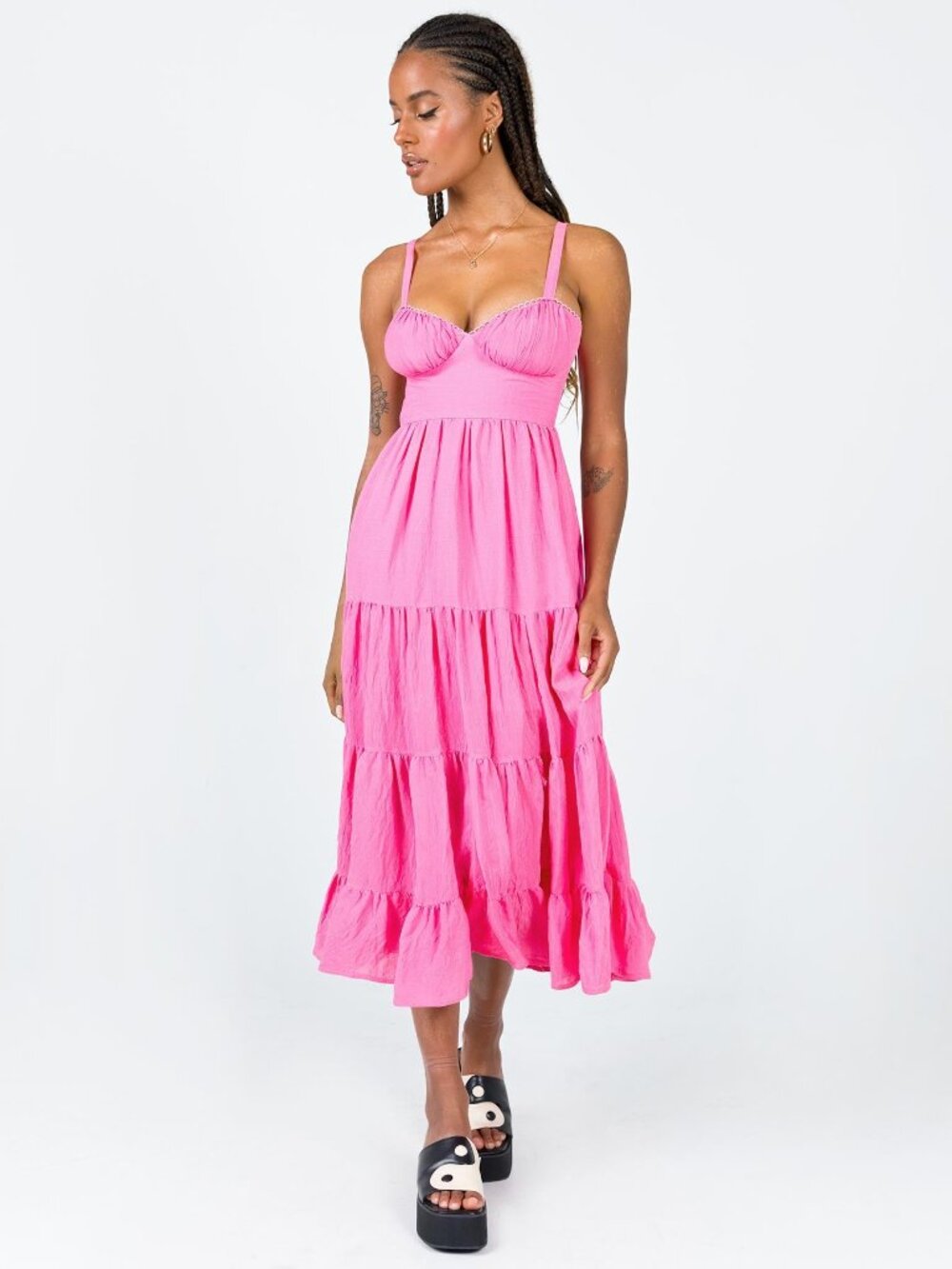 Princess Polly Hot Pink Tiered Maxi Dress with Adjustable Straps